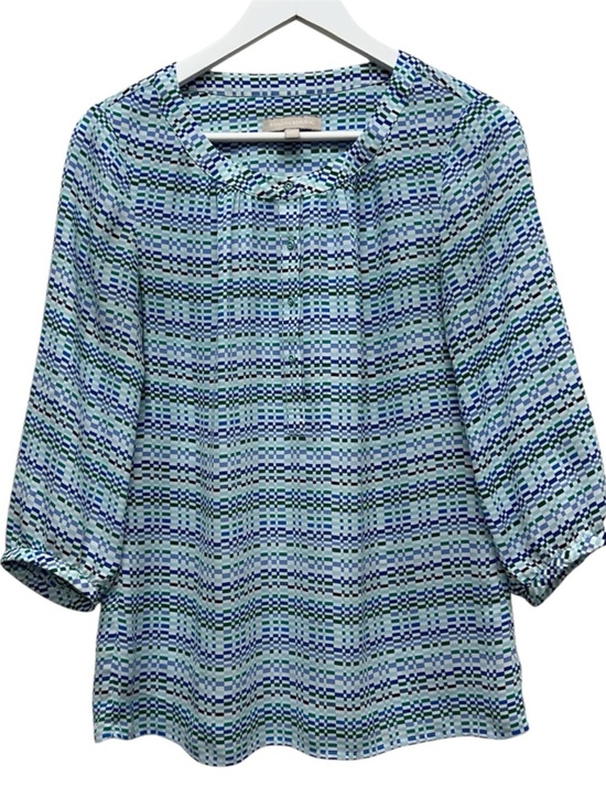 Banana Republic Tops - Banana Republic Blue and Green Geometric Scoop Neck Blouse
